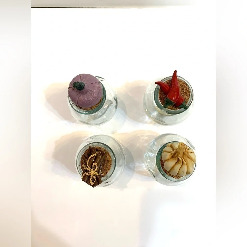 Glass Spice Jars Cork Lids Ceramic Food Knobs Barrel Jars Apothecary Set of 4